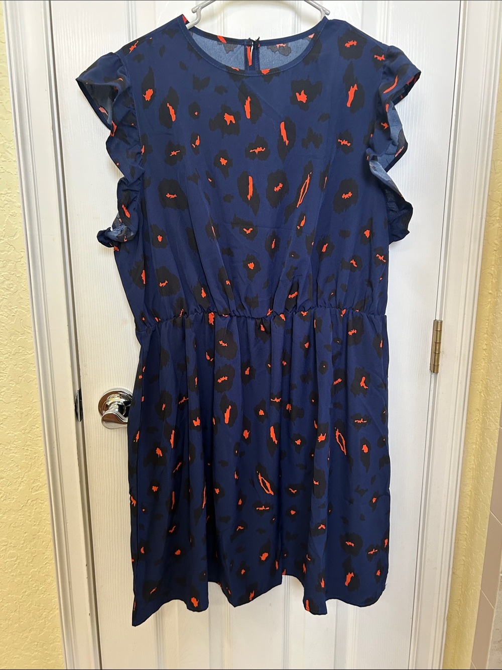 SHEIN Navy Blue Midi Dress with Orange Spot Print